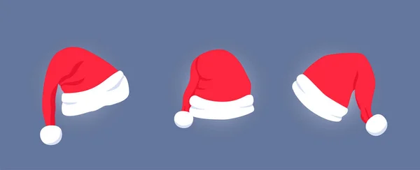 Chapeau de Père Noël rouge avec fourrure blanche. Vêtements de Noël — Image vectorielle