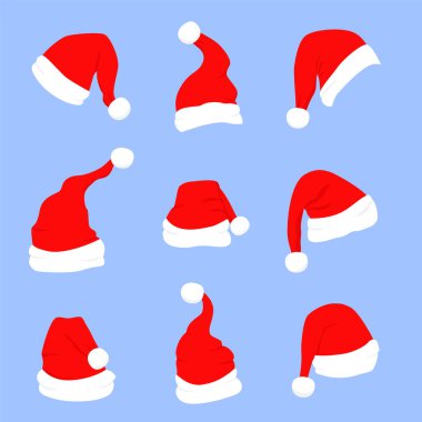 Beyaz kürklü kırmızı Noel Baba şapkası. Xmas giysileri