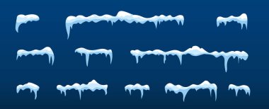 Çerçeveler için buz dekorasyonu koleksiyonu. Yatay donmuş kar kümesi.