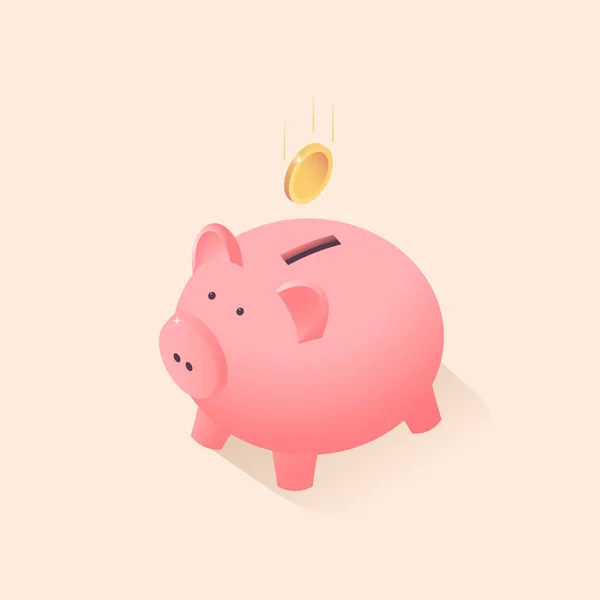 Caja de cerdito rosa plana. Ahorro de dinero, inversión financiera — Vector de stock