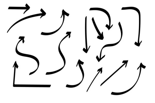 Ensemble Flèches Collection Doodle Formes Panneaux Direction Symboles Dessinés Main — Image vectorielle