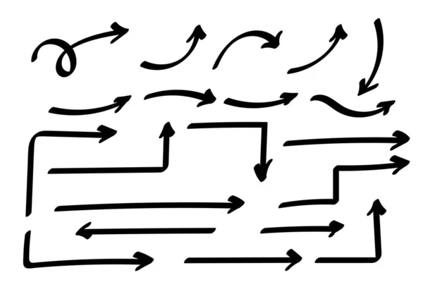数字箭头集合或集合 手绘的形状 方向标志或符号 墨水箭矢量 涂鸦符号Doodle Symbols 点点图标 指针图形符号 矢量说明 — 图库矢量图片