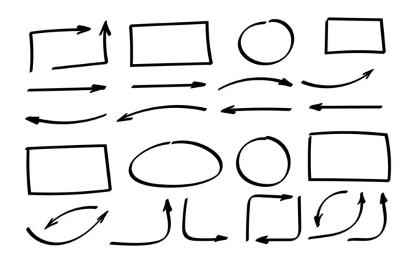 Conjunto Setas Doodle Coleção Formas Desenhadas Mão Marcas Verificação Sinais —  Vetores de Stock