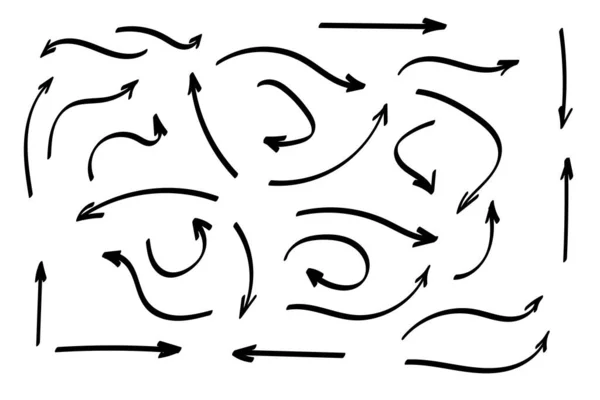 Doodle Frecce Impostato Raccolta Forme Disegnate Mano Indicazioni Segni Simboli — Vettoriale Stock