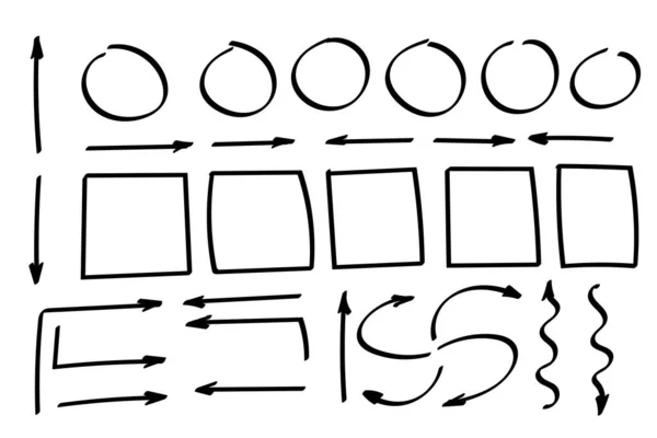 Doodle Frecce Impostato Raccolta Forme Disegnate Mano Indicazioni Segni Simboli — Vettoriale Stock