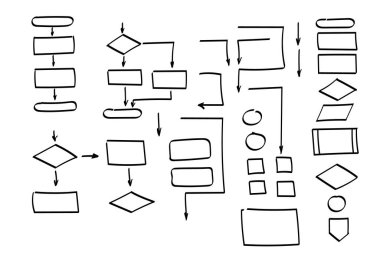 Doodle flowchart shapes. Programming, algorithm shapes. Ink arrows vector. Doodle symbols. Pointer icons. Pointer graphic symbols. Vector illustration clipart svg vector 