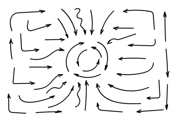 Ensemble Flèches Collection Doodle Formes Panneaux Direction Symboles Dessinés Main — Image vectorielle