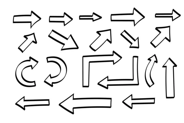 Conjunto Setas Doodle Coleção Formas Desenhadas Mão Sinais Direções Símbolos —  Vetores de Stock