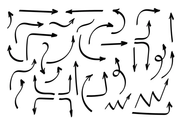 数字箭头集合或集合 手绘的形状 方向标志或符号 墨水箭矢量 涂鸦符号Doodle Symbols 点点图标 指针图形符号 矢量说明 — 图库矢量图片