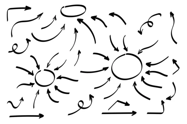 Karalama Okları Yerleştirildi Toplandı Çizimi Şekiller Yön Işaretleri Semboller Mürekkep — Stok Vektör