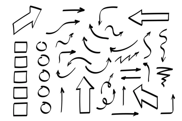 Ensemble Flèches Collection Doodle Formes Dessinées Main Liste Contrôle Coches — Image vectorielle