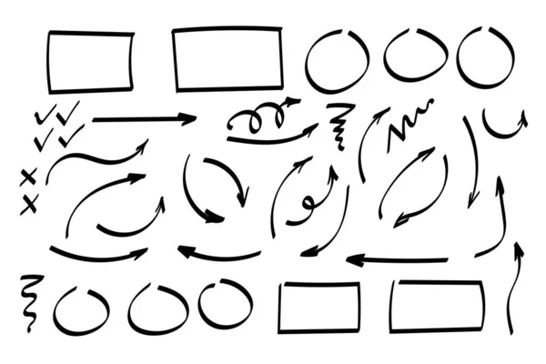 Doodle-Symbole. Zeiger-Symbole. Zeigergrafische Symbole. — Stockvektor