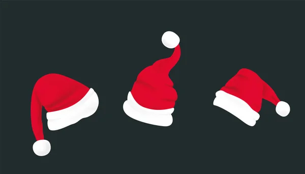 Ensemble Chapeaux Rouges Claus Avec Fourrure Blanche Chapeau Noël Sur — Image vectorielle