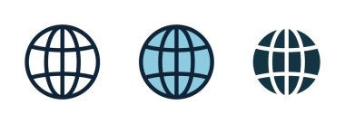 Globe, gezegen ikonu seti. İnternet, küresel küre simgeleri. Dünya ikonu. Genel sembol, Vektör illüstrasyonunu imzala