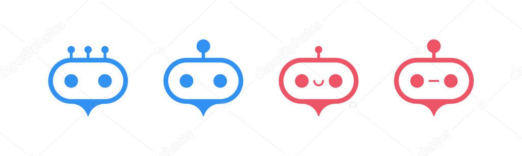 Chat bot or chat robot icon. Speech recognition service, artificial intelligence support, help sign. Support bot icon. Vector illustration