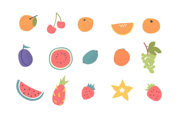 Doodle mão frutas sorteadas conjunto. Frutos tropicais veganos —  Vetores de Stock