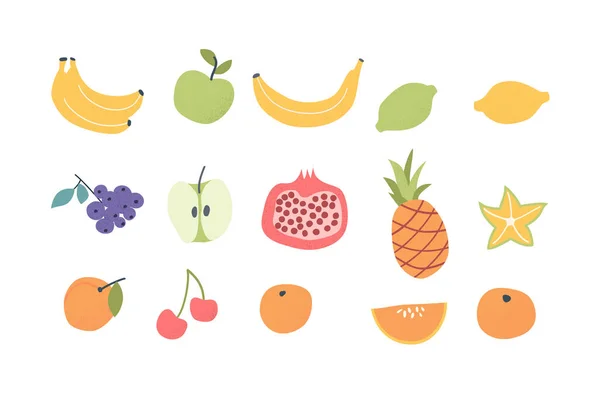 Set de frutas dibujadas a mano Doodle. Frutas tropicales veganas — Archivo Imágenes Vectoriales