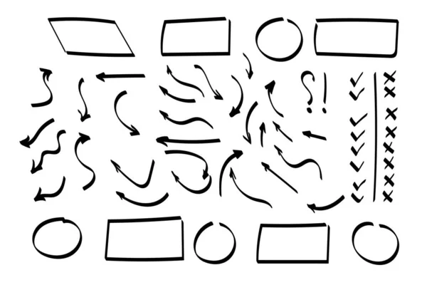 Doodle symbolen. Pointer iconen. Pointer grafische symbolen. — Stockvector