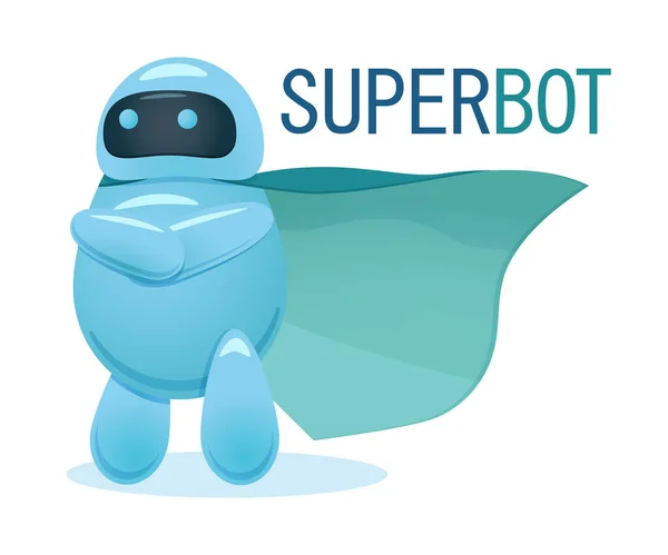 Aranyos Szuper Robot Keresztbe Tett Karral Köpeny Fúj Szélben Chatbot — Stock Vector