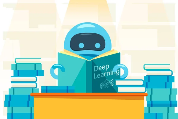 Robot lub bot czytania głębokiego uczenia się zeszyt ćwiczeń. — Wektor stockowy