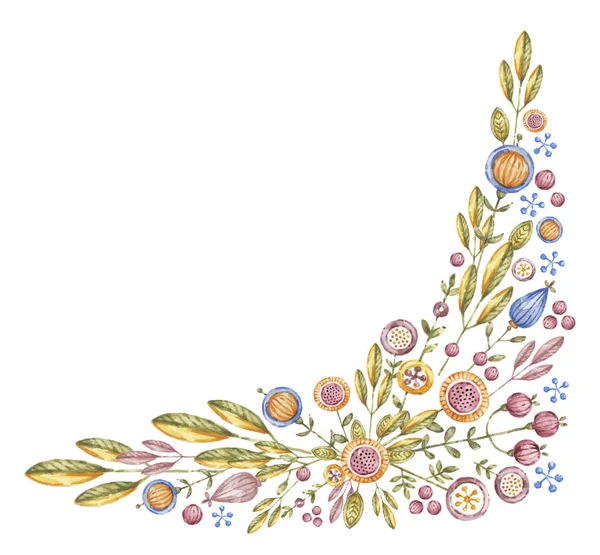 Composição de flor aquarela angular no branco — Fotografia de Stock