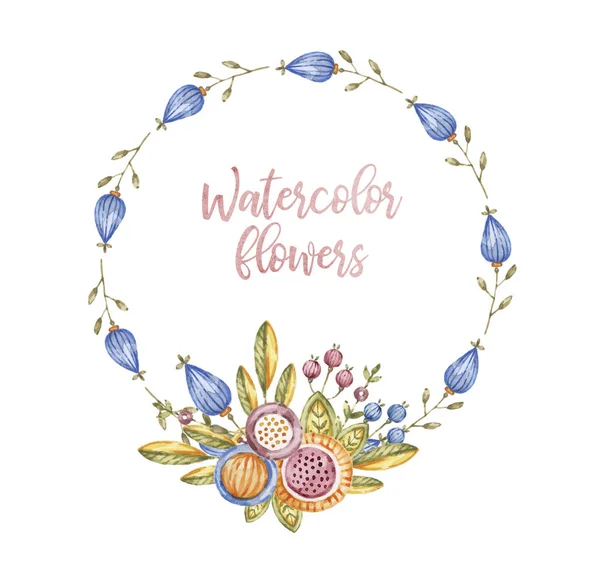 Circle watercolour flower frame, invitation card