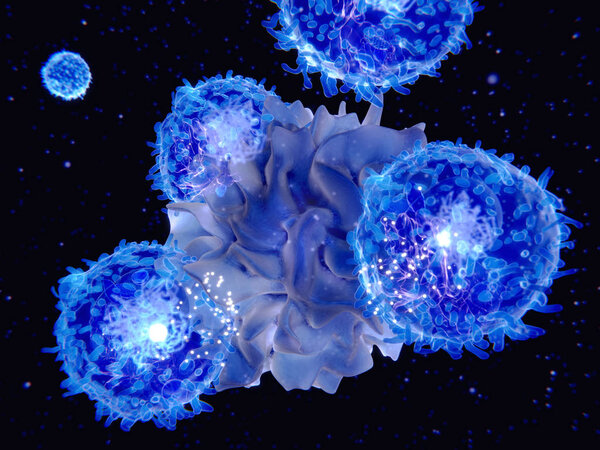 3d computer illustration of a dendritic cell. They areantigen-presenting cells  of the immune system. Their main function is to process antigen material and present it on the cell surface to the T cells of the immune system. They are messengers betwe