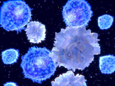 T-lenfositleri ve dendritik hücreler, 3d işleme; Dendritik hücreler antijen sunan hücreler bağışıklık sisteminin. Antijen malzeme işlemek ve T-hücreleri hücre yüzeyinde mevcut. İllüstrasyon