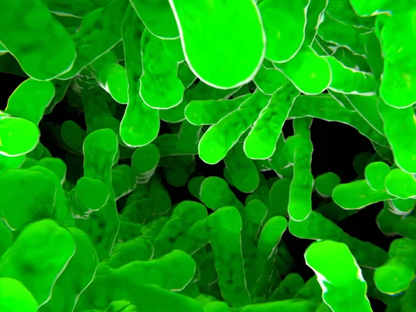 細菌コロニー レンダリング 細菌は 球体からロッドおよびスパイラルまでの多様な形状を有する原核微生物である — ストック写真