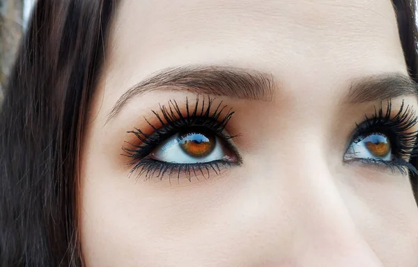 Um olhar bonito e perspicaz olhos de mulher. Fechar tiro — Fotografia de Stock