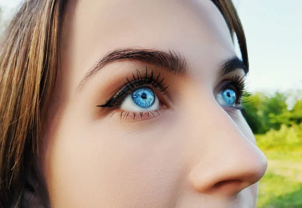 A beautiful insightful look woman eyes. Close up shot. Look up — Stock Photo, Image