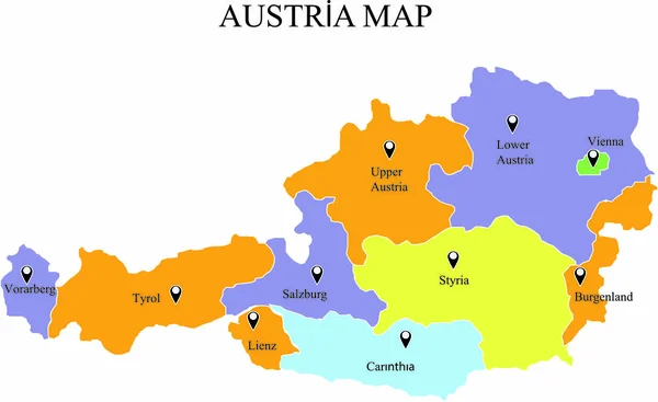 Áustria Mapa Ilustração Vetorial — Vetor de Stock