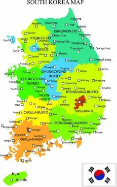 Güney Kore harita vektör çizim