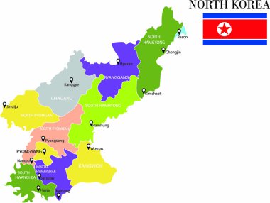 Kore Demokratik Halk Cumhuriyeti harita vektör çizim