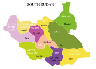 Güney Sudan harita vektör çizim