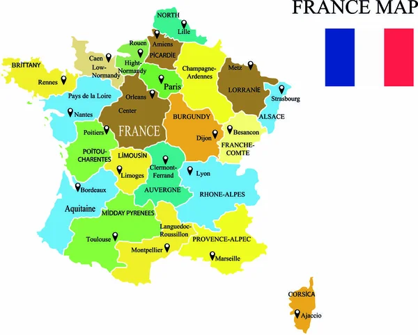 Francia Mappa Vettoriale Illustrazione — Vettoriale Stock