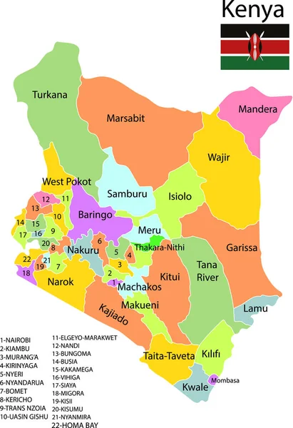 Απεικόνιση Διανύσματος Ενός Χάρτη Της Κένυας — Διανυσματικό Αρχείο