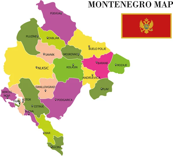 Montenegro Mappa Vettoriale Illustrazione — Vettoriale Stock