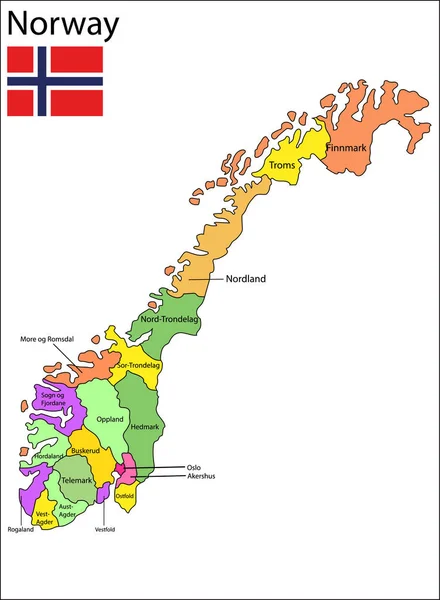Noruega Mapa Ilustração Vetorial — Vetor de Stock