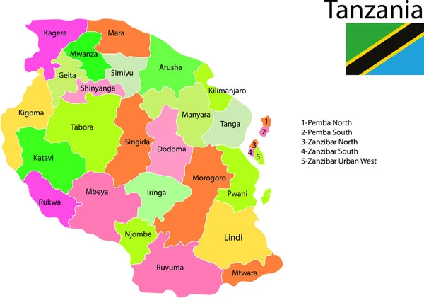 Εικονογράφηση Διάνυσμα Χάρτης Τανζανίας — Διανυσματικό Αρχείο