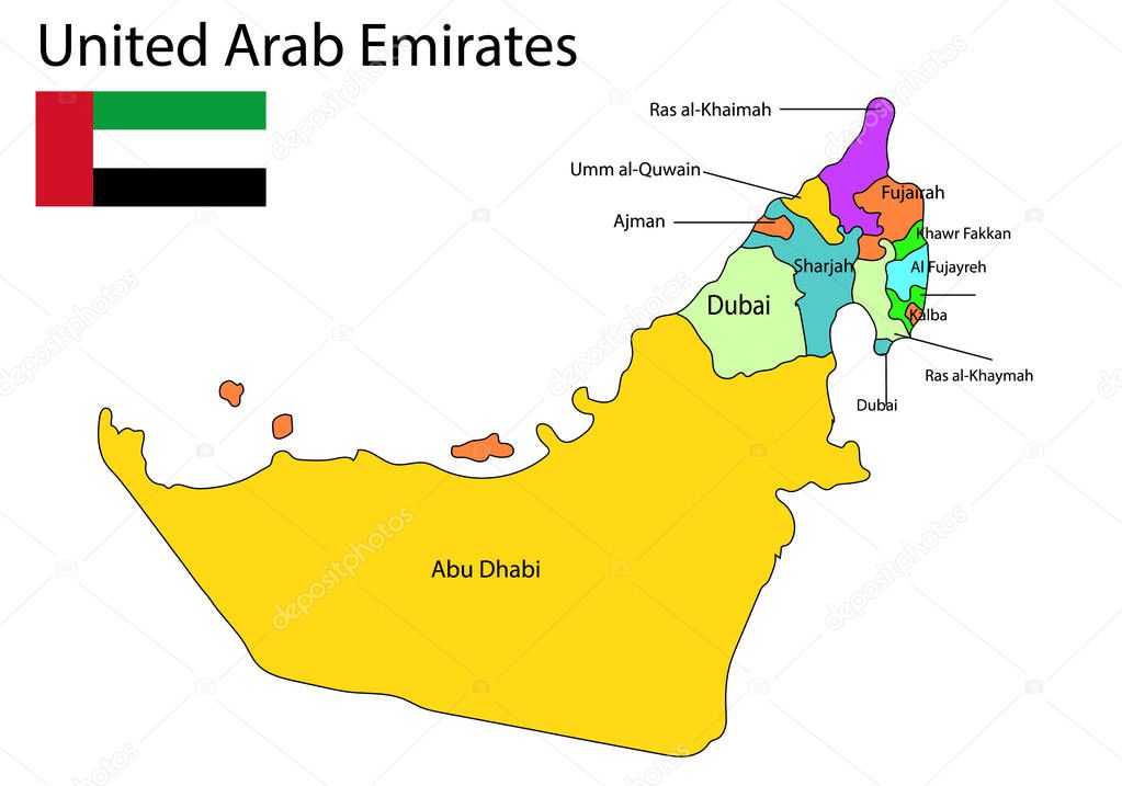Emiratos Árabes Unidos mapa vector ilustración 2023