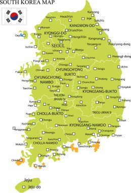 Güney Kore harita vektör çizim