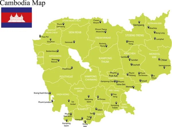 Mapa Camboya Vector Ilustración — Vector de stock
