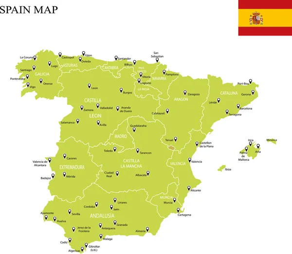 Espanha Mapa Político Ilustração Vetorial — Vetor de Stock