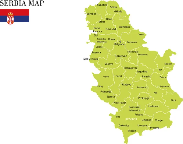 Sérvia Mapa Político Ilustração Vetorial — Vetor de Stock