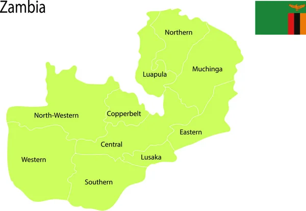 Zambia Mapa Político Vector Ilustración — Vector de stock