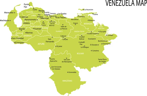 Venezuela Mapa Político Ilustração Vetorial —  Vetores de Stock