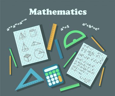 Bir matematik dersini göstermek için poster. Vektör çizimi.