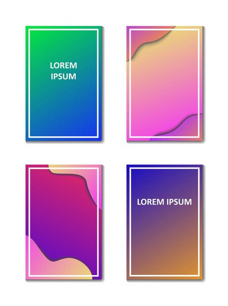Postcards with a gradient background in the style of papercat. Vector illustration.