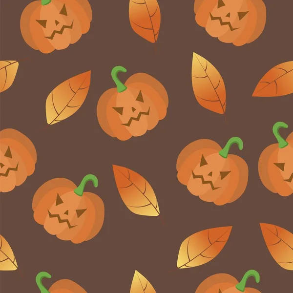 Halloween Hladký Vzor Dýní Podzimních Listů Vektorová Ilustrace — Stockový vektor